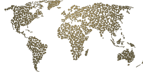 World map consisting of golden dots